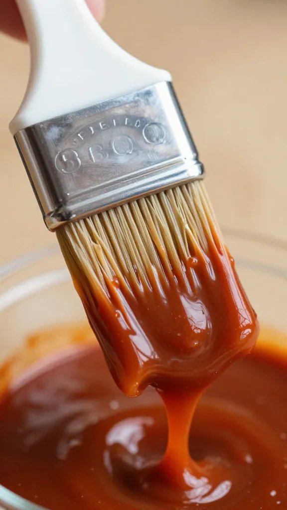 basting brush coated in emergency bbq sauce, macro