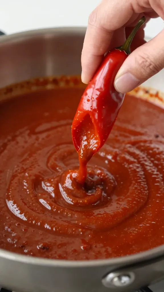 smoked paprika pinch over saucepan of bbq sauce