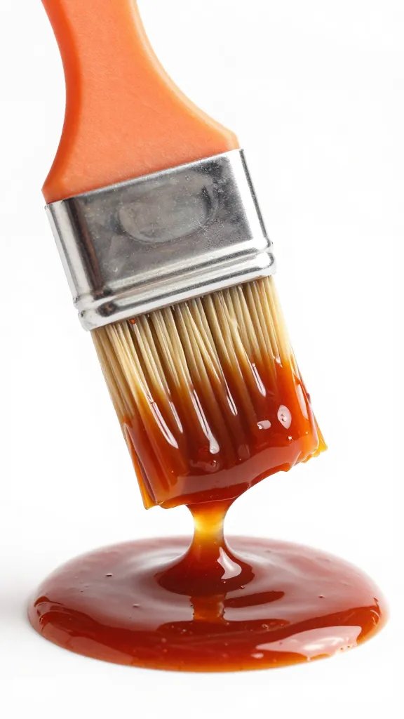 Basting brush loaded with vinegar BBQ sauce, macro