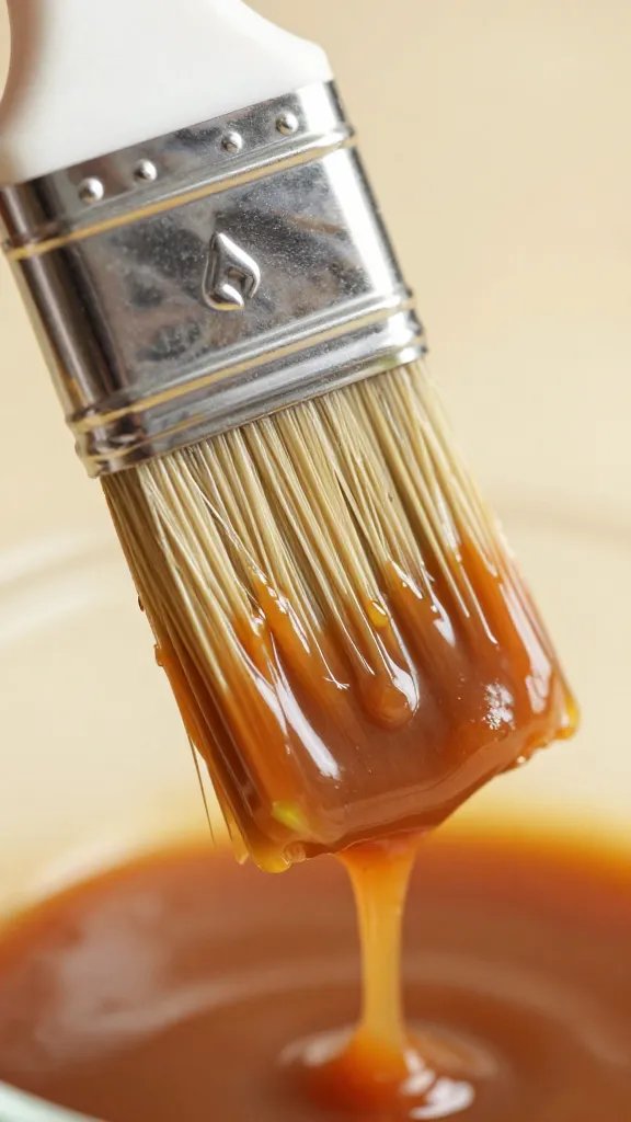 Basting brush loaded with sauce, macro detail