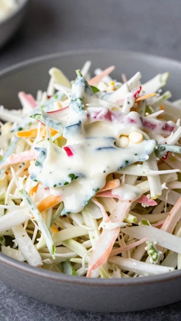 keto coleslaw mound with creamy dressing, macro