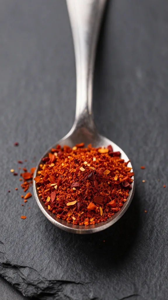teaspoon of smoked paprika on dark slate