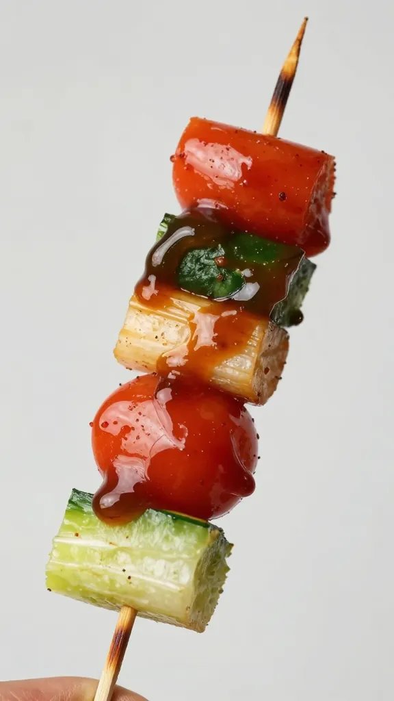 veggie skewer brushed with bbq sauce, tight macro
