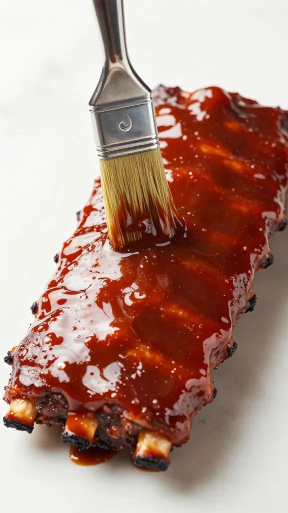 brushed-on glaze of Kansas City bbq sauce on rib