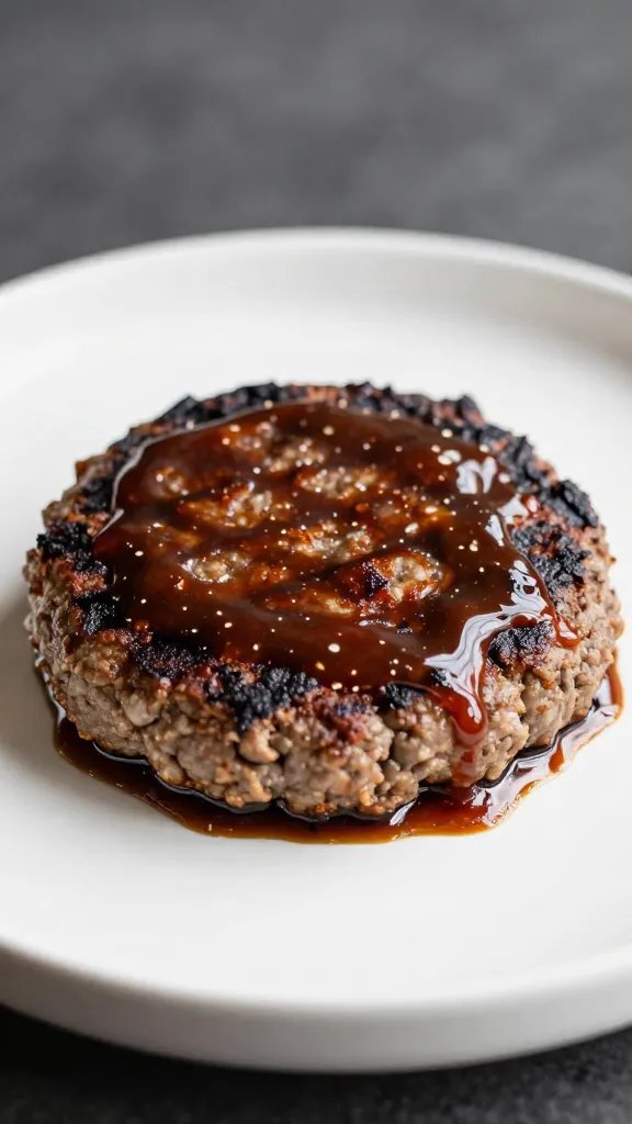 single grilled burger patty brushed with bourbon bbq