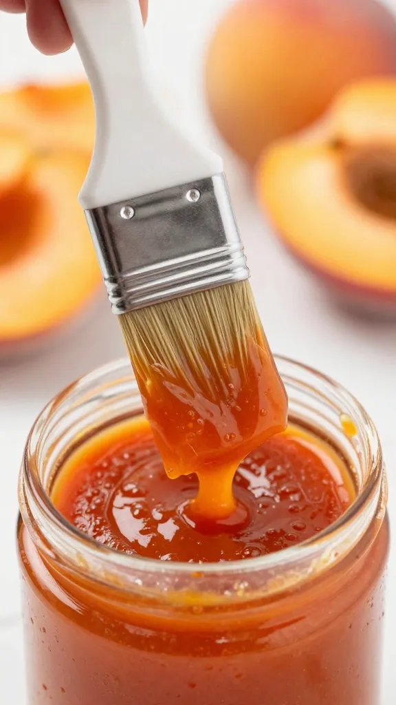 basting brush loaded with peach habanero sauce