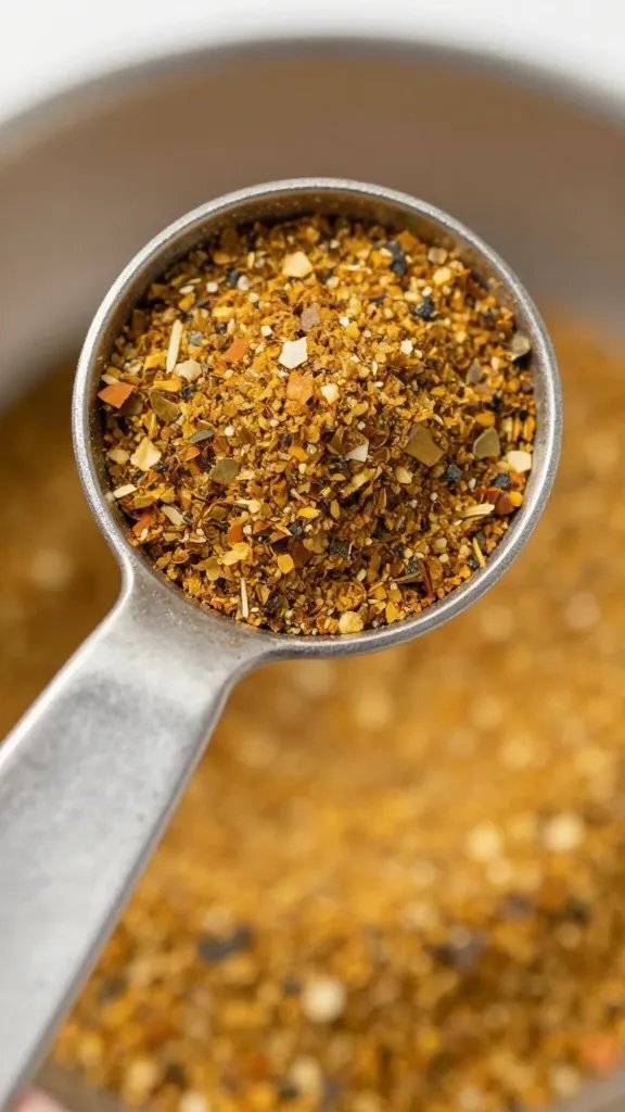 Closeup of measuring spoon with 2 tablespoons dry rub