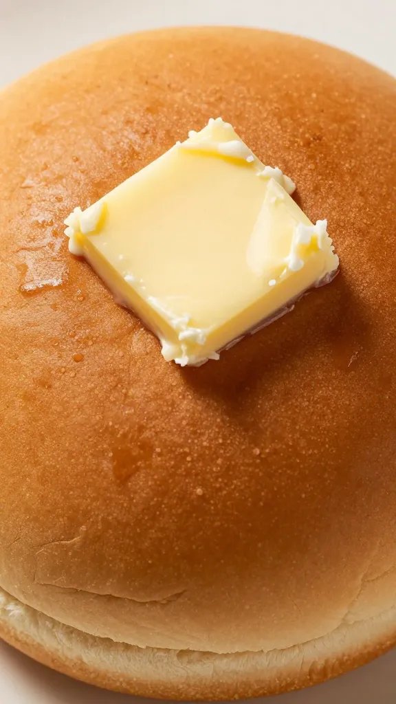 closeup of brioche burger bun brushed with butter