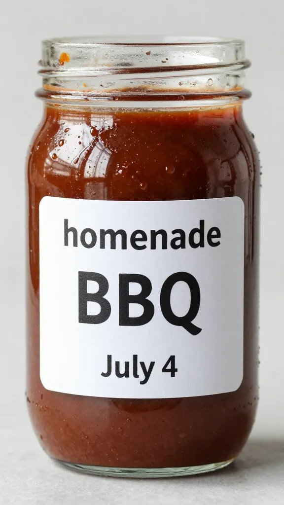 mason jar of homemade BBQ sauce, labeled July 4