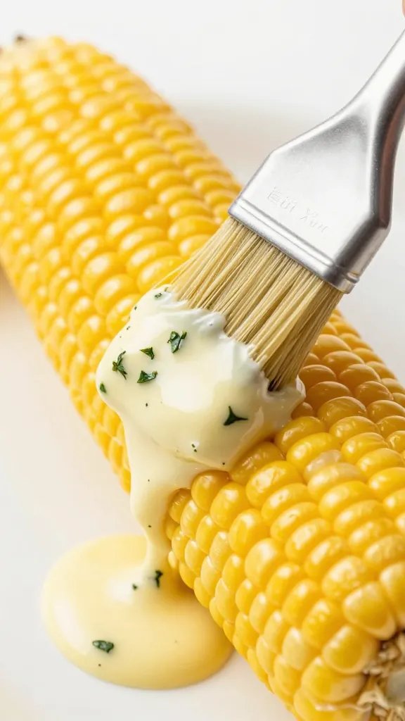 brushed corn on the cob with herb butter melting