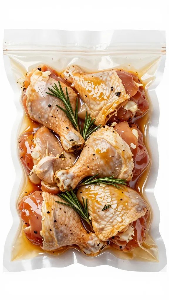 vacuum-sealed marinated chicken thigh, rosemary and garlic