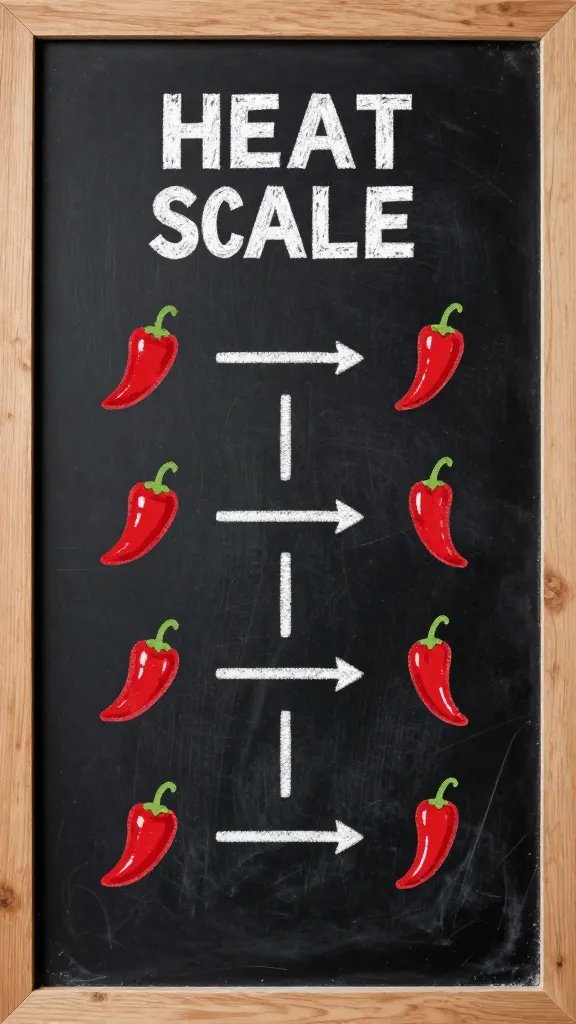 single chalkboard heat scale sign with red pepper icons