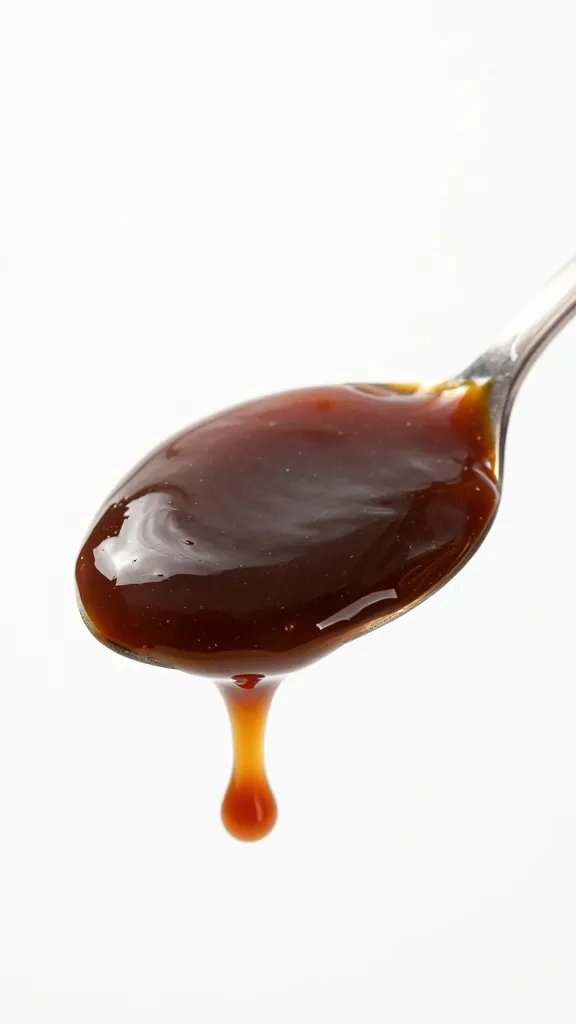 single tasting spoon with thick molasses barbecue glaze