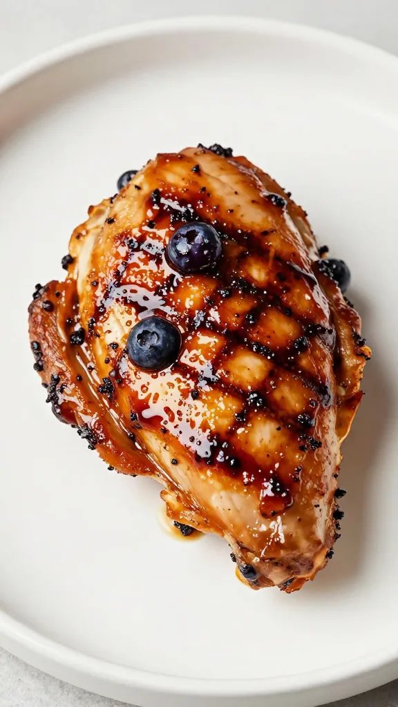 Single grilled chicken thigh brushed with blueberry chipotle glaze