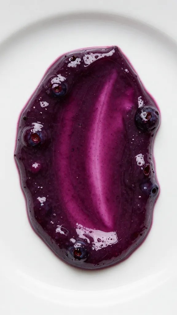 Blueberry chipotle sauce smear on white plate, thick texture