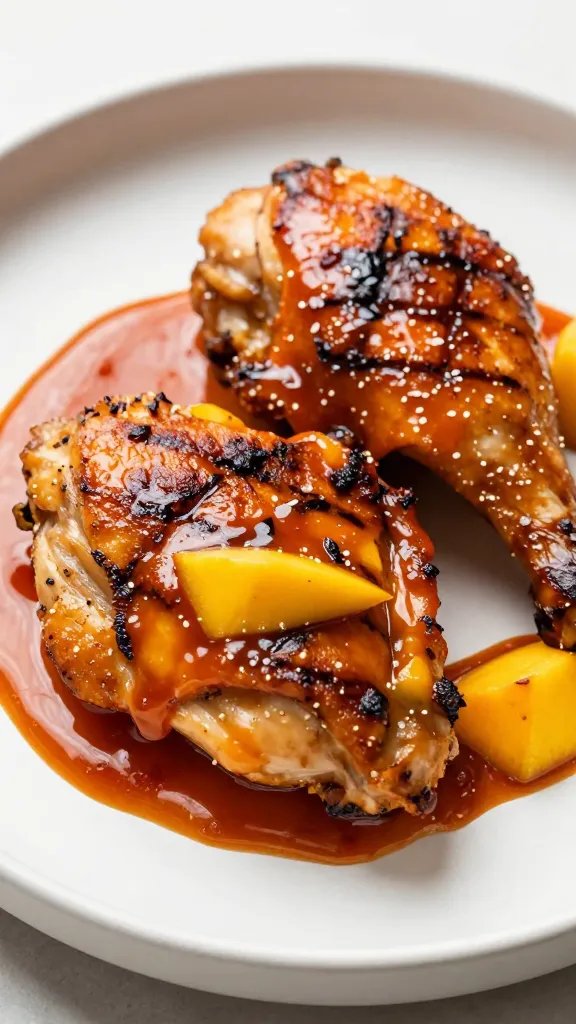 glazed grilled chicken thigh with mango habanero bbq sauce