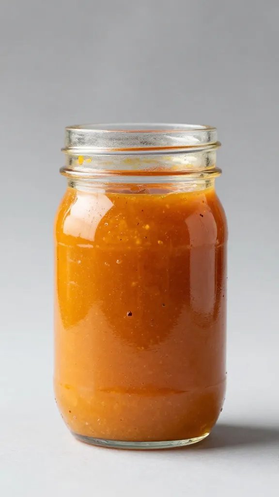 mason jar of mango habanero bbq sauce, studio lighting