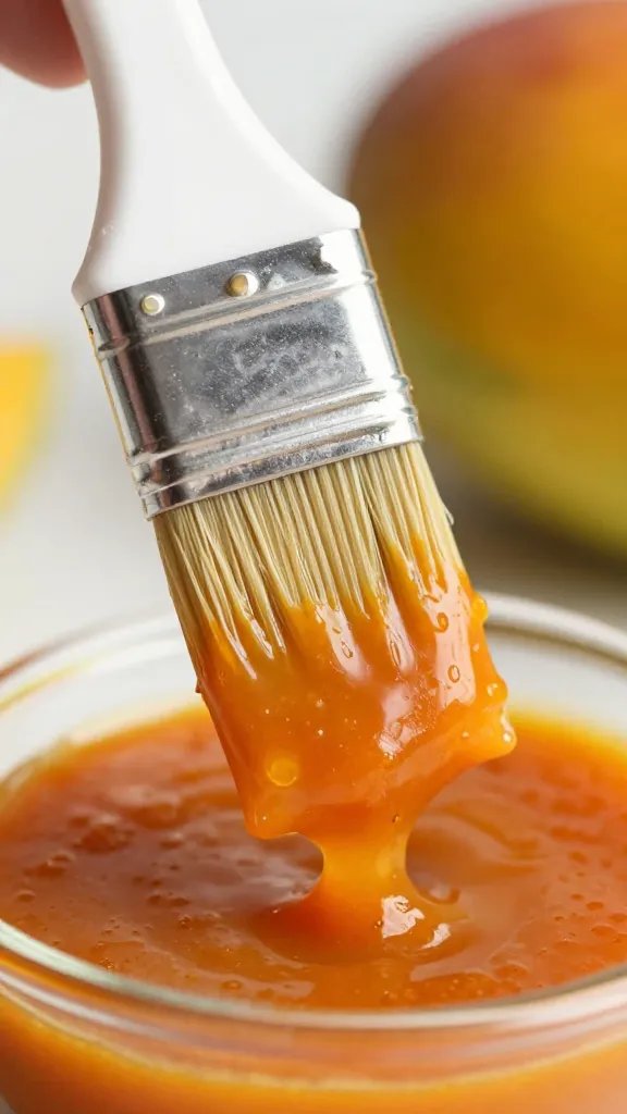 basting brush coated in mango habanero sauce, macro