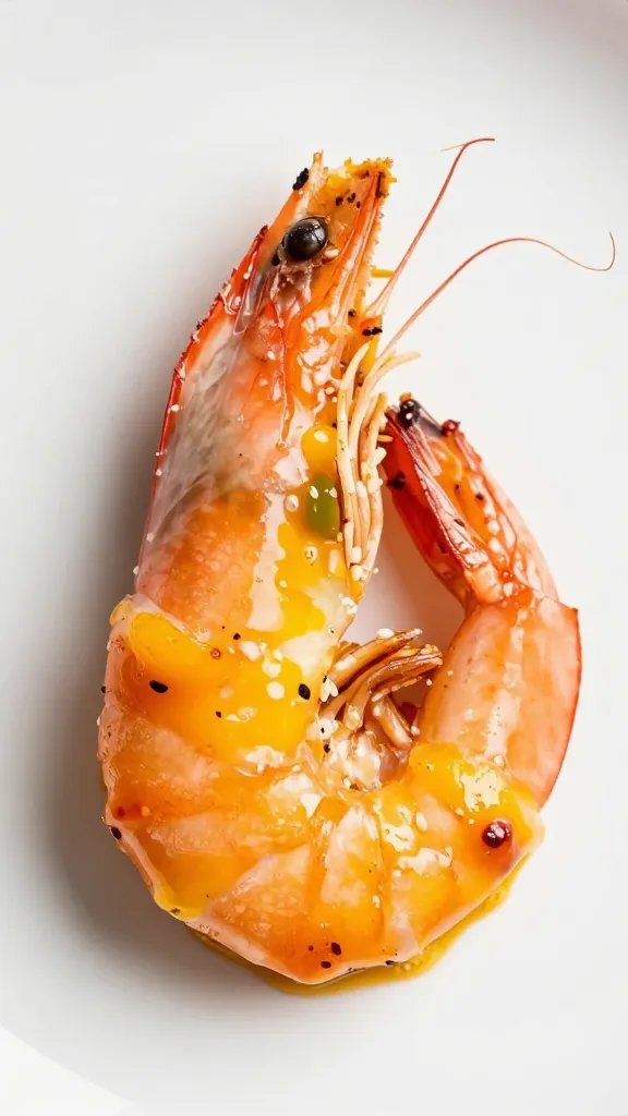 single grilled shrimp coated in mango habanero sauce