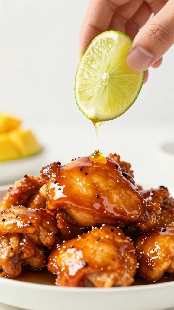 lime wedge squeezed over mango habanero glazed chicken