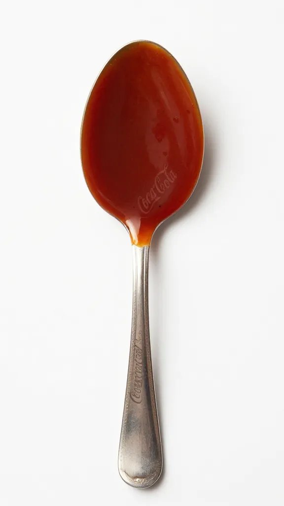 spoon coated with reduced Coca-Cola BBQ sauce, studio light