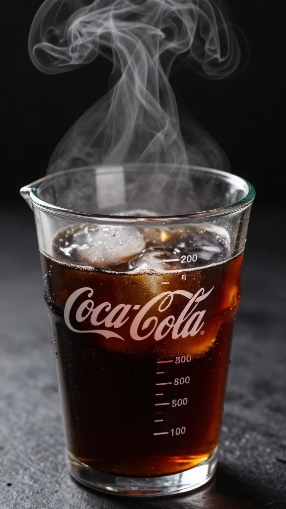 measuring cup of dark Coca-Cola reduction, steam rising
