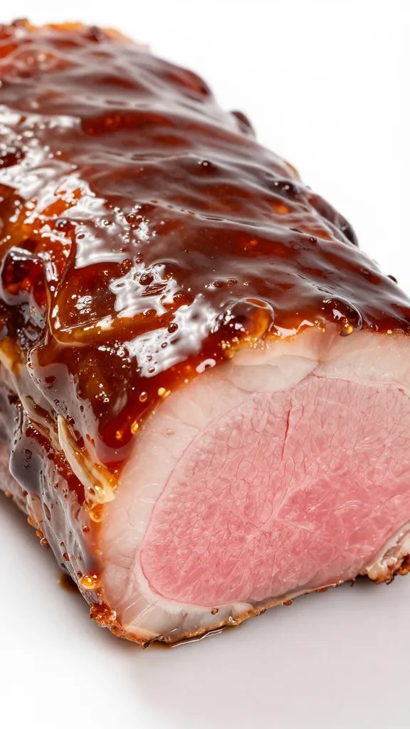 rib cross-section showing juicy pink meat and Coke glaze