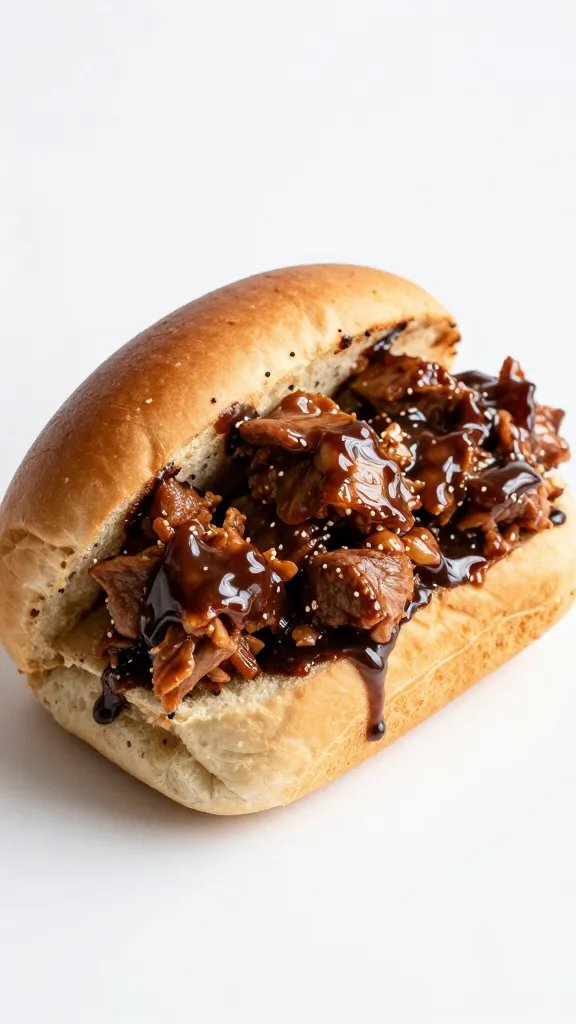 Pulled pork bun crowned with smoky stout glaze