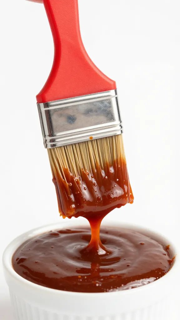 Basting brush loaded with thick stout BBQ sauce