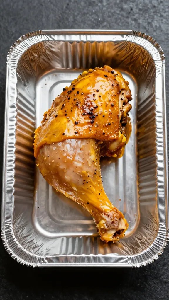 Single aluminum sheet pan with par-cooked chicken leg