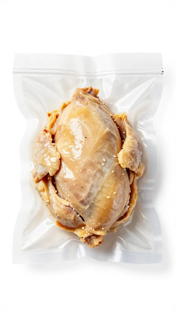 Single vacuum-sealed par-cooked chicken piece, studio shot