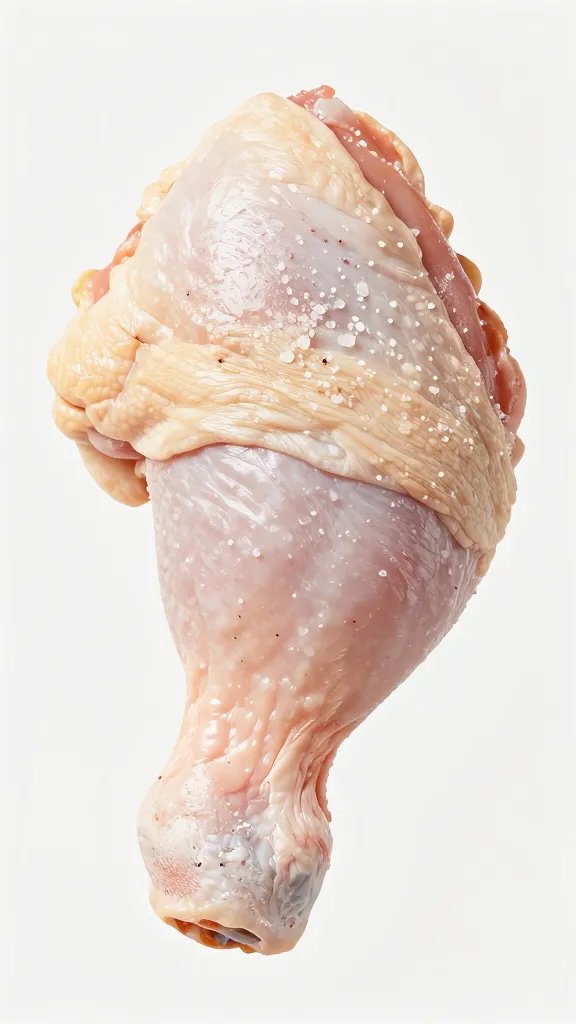 single chicken thigh dusted with finishing salt, macro