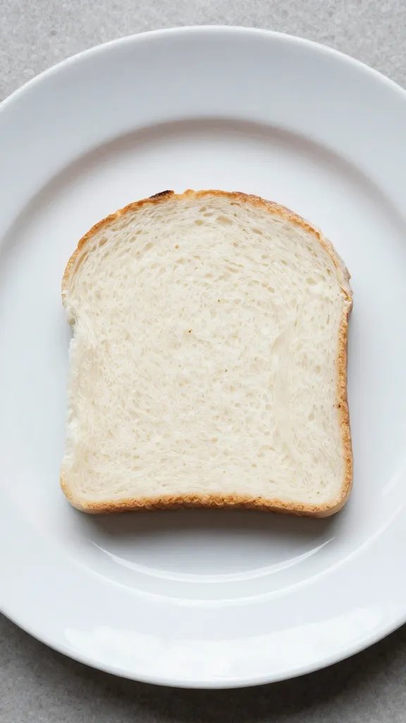 Single slice on white plate with visible grain
