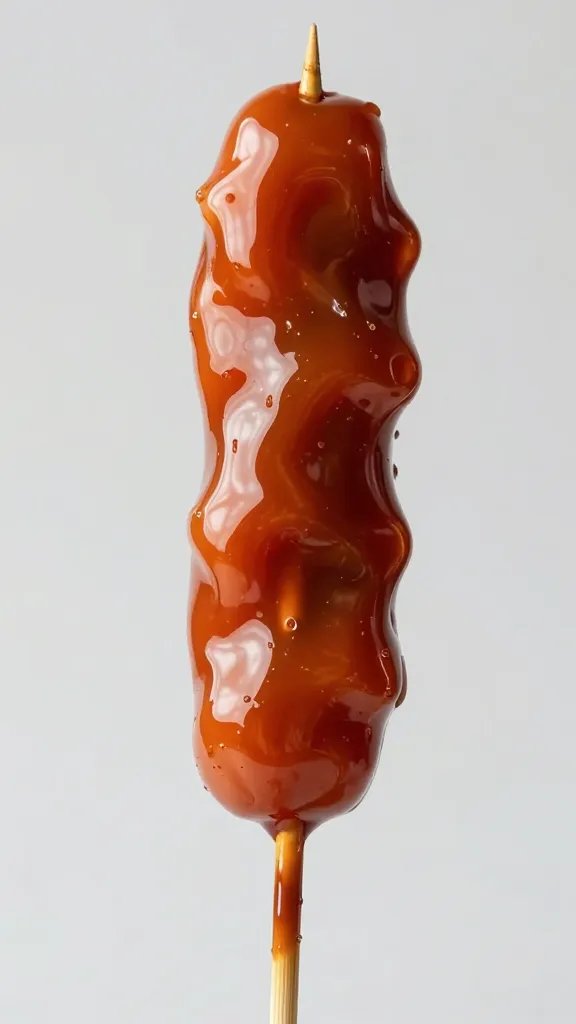 single whisk coated in shiny bbq glaze, studio lighting