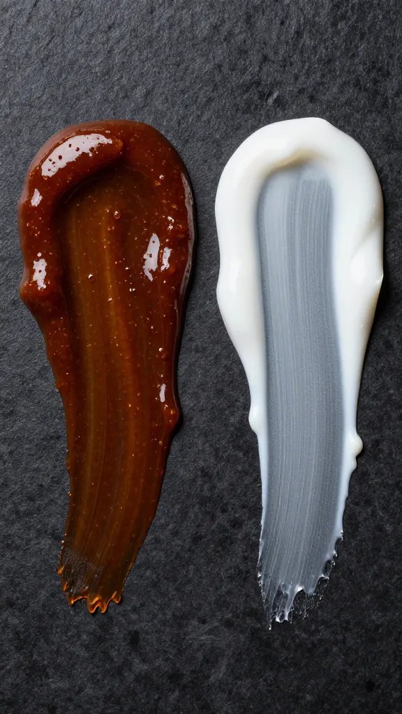 dark muddy bbq sauce smear next to corrected bright smear