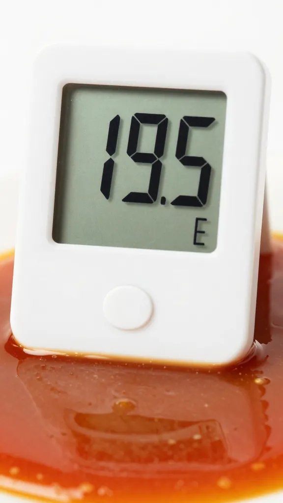 digital thermometer reading 195°F above sauce surface