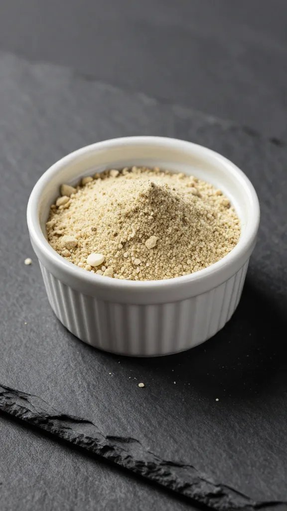 small ramekin of onion powder on dark slate