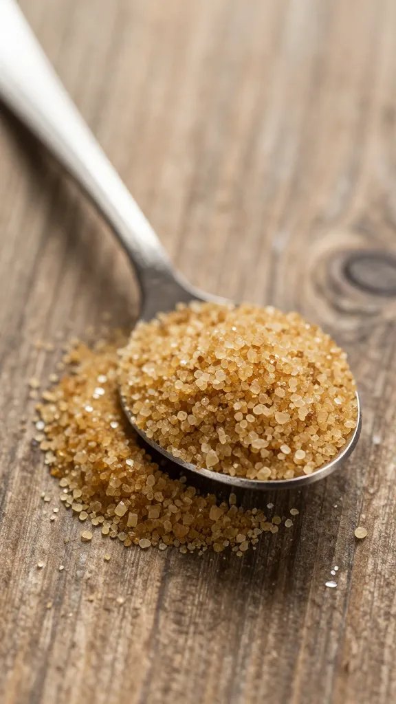 tablespoon of brown sugar against rustic wood background