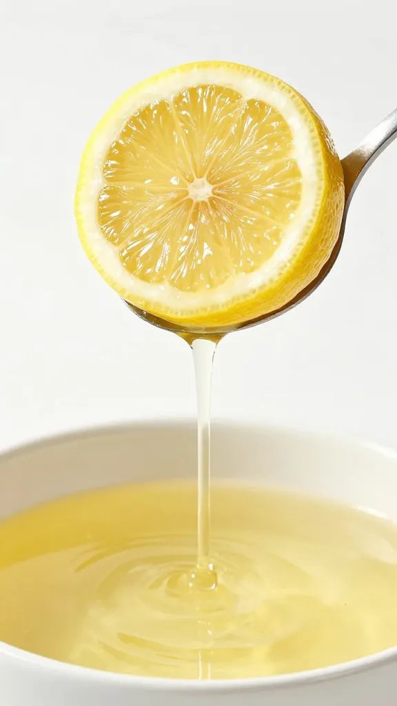 single lemon half squeezed over sauce in ladle