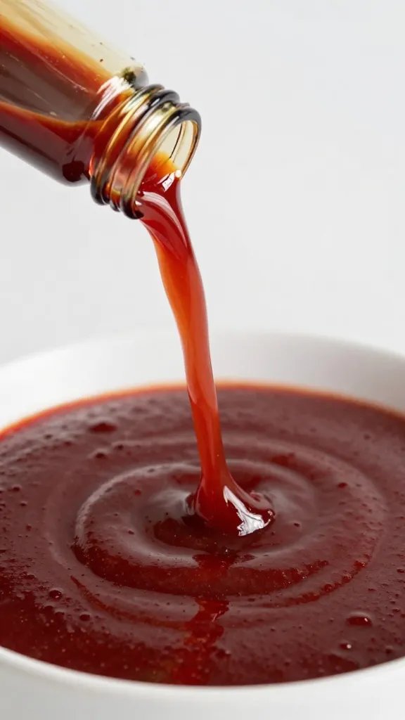 dropper adding liquid smoke to deep red sauce