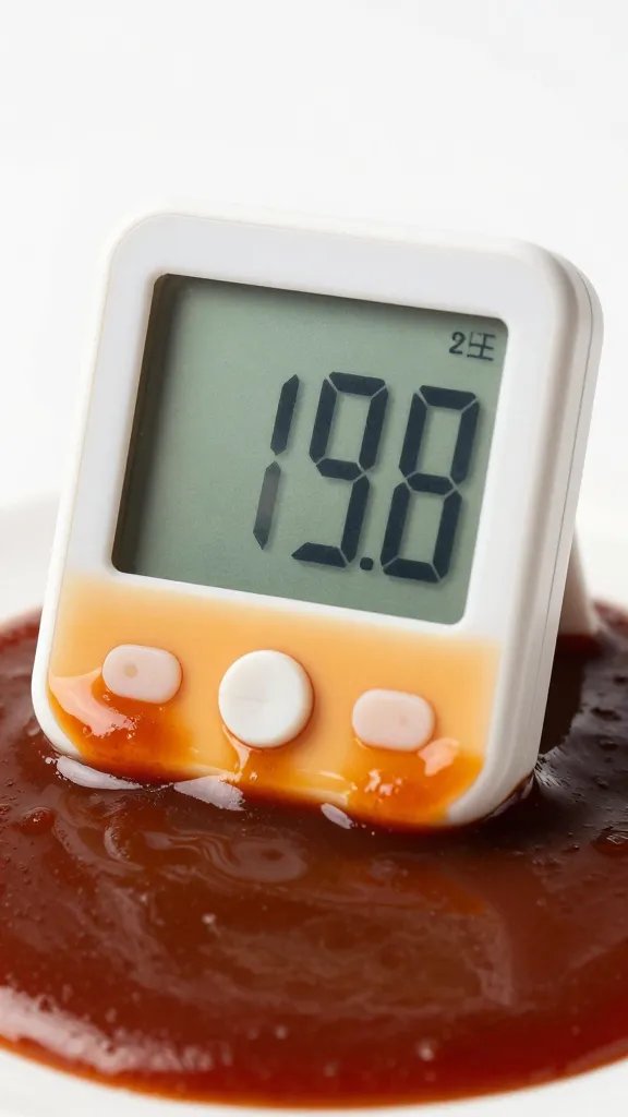 digital thermometer reading in thick bbq sauce