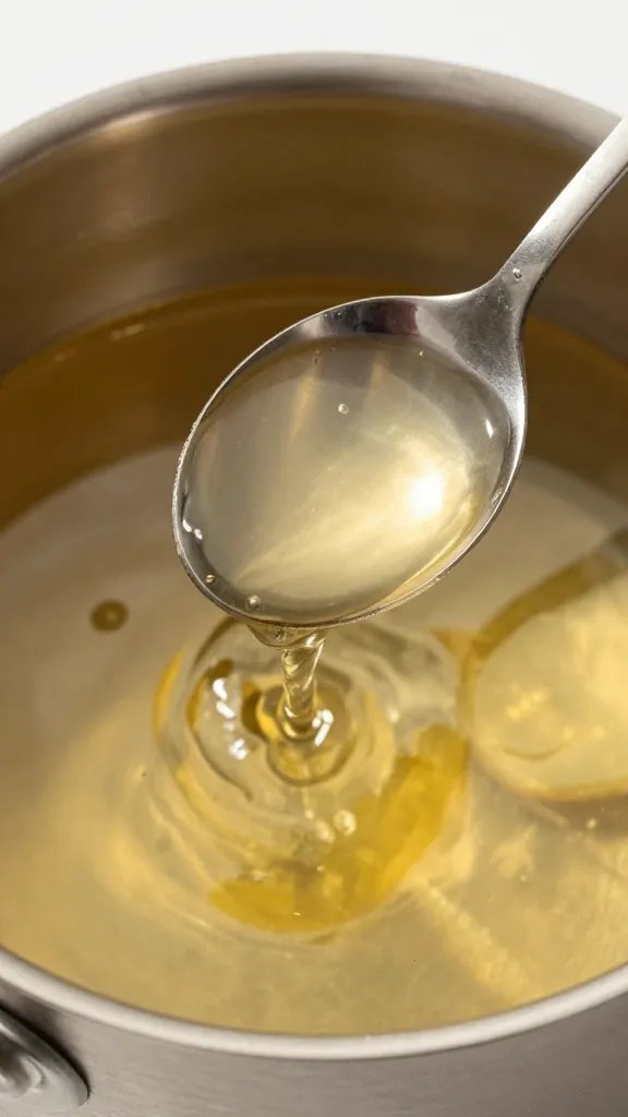 tablespoon of apple cider vinegar above saucepan