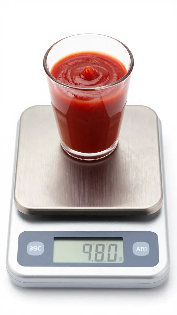 digital kitchen scale with measured ketchup cup