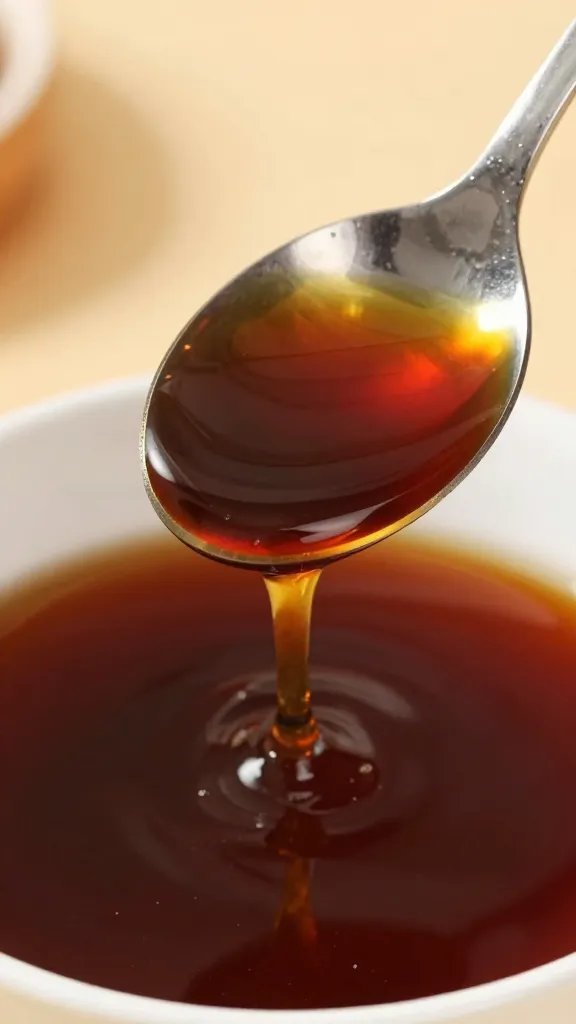 tasting spoon lifting sauce for color check closeup