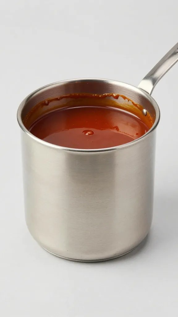 stainless ladle coated with corrected bbq sauce