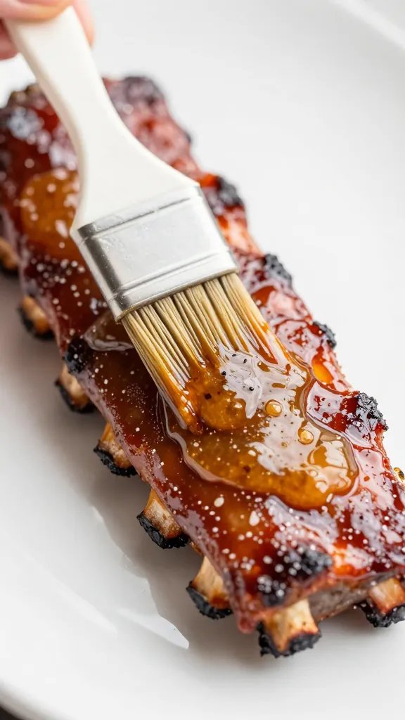 basting brush glazing ribs with honey-apple mix