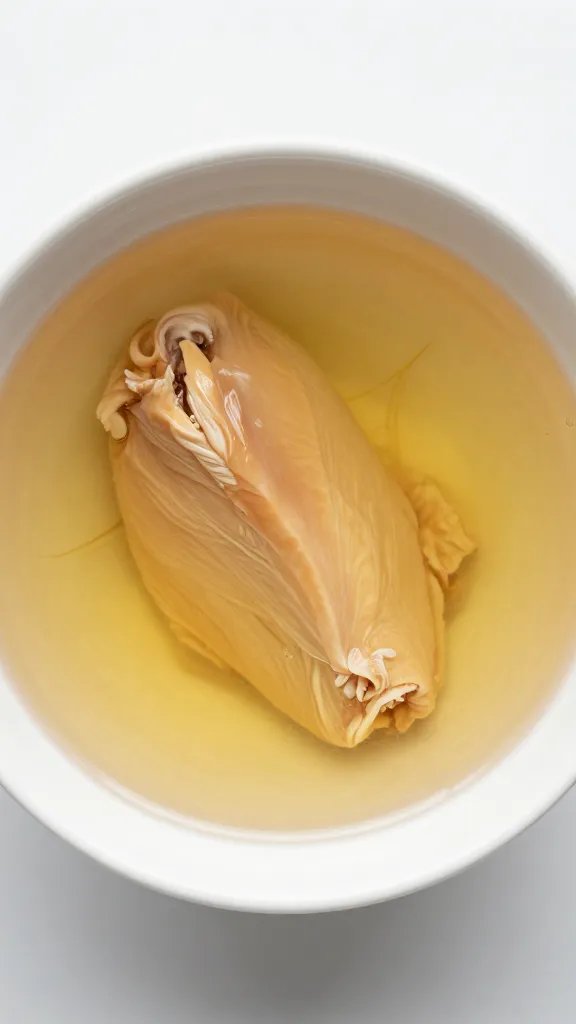 small bowl of unsalted chicken stock, overhead