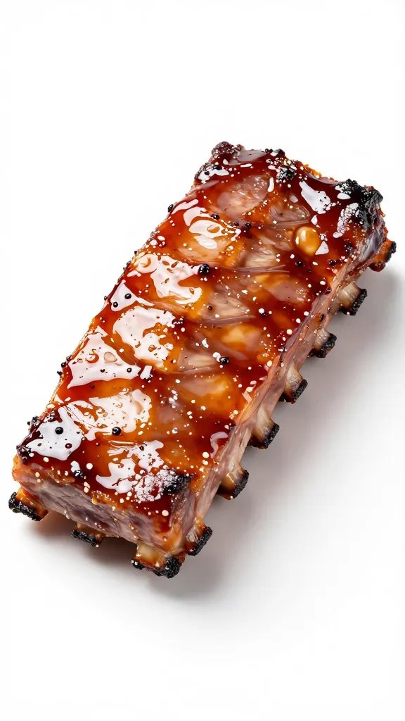 single slice of rib with glossy vinegar glaze