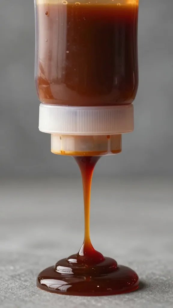 squeeze bottle drizzling low-salt barbecue sauce