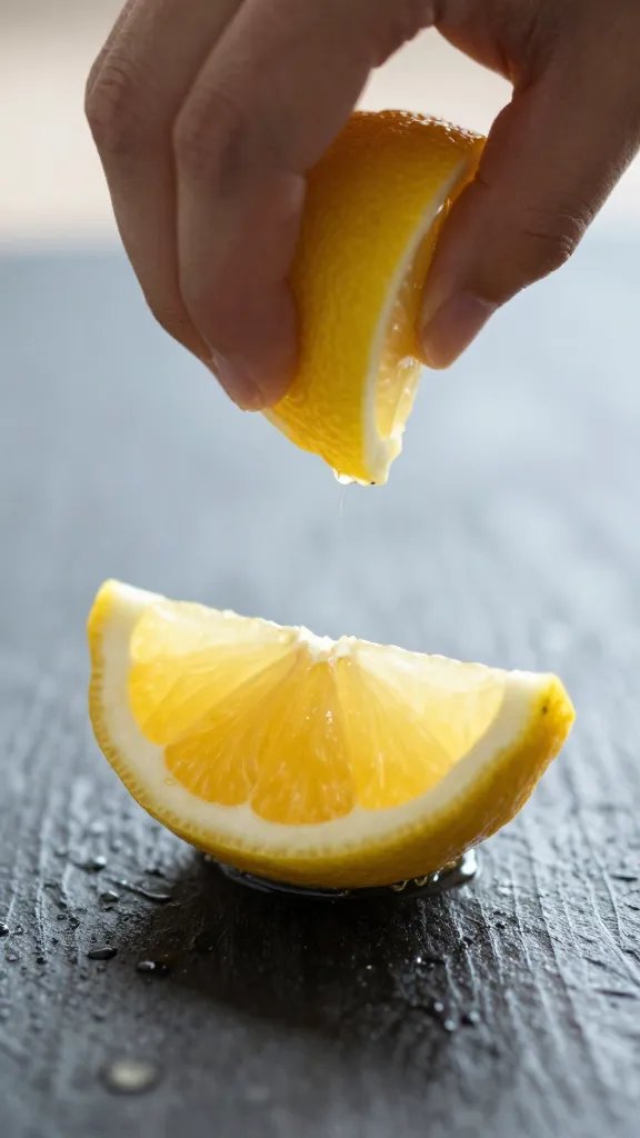 lemon wedge being squeezed over rib surface